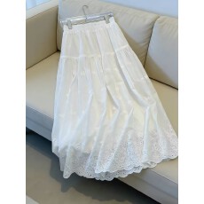 批发法式重工<b class='q'>蕾丝</b>刺绣半身裙女春季白色A字长裙高腰遮胯显瘦大摆伞裙