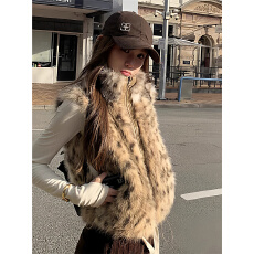 批发美式时髦两面穿豹纹环保皮草<b class='q'>马甲</b>女秋冬季2025新款高级感毛绒外套