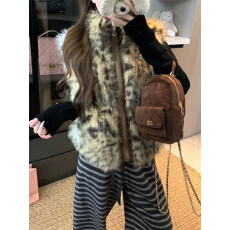 批发双面穿环保皮草无袖豹纹马甲<b class='q'>外套女</b>冬季复古保暖宽松叠穿马夹上衣
