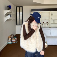 批发新款加厚保暖高领毛毛<b class='q'>马夹</b>外套秋冬叠穿外搭<b class='q'>马甲</b>上衣女装