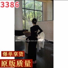 批发LIHUILIN/冷感大女主｜露背小心机黑色修身连衣裙垂感长款礼服裙