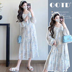 批发实拍孕妇装刺绣大码宽松法式连衣裙长袖中长款孕妇裙