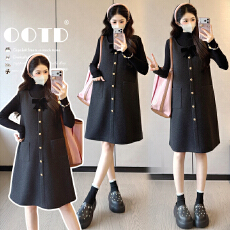 批发实拍2025秋冬新款孕妇装小香风毛呢单排扣大码背心裙+打底毛衣