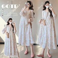 批发实拍现  2026春季新款孕妇装法式碎花长袖<b class='q'>连衣裙</b>减龄宽松大码长裙