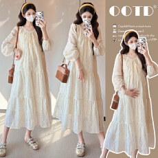 批发实拍现2026春新款<b class='q'>提花</b>刺绣孕妇装大码宽松中长款高级感显瘦<b class='q'>连衣裙</b>