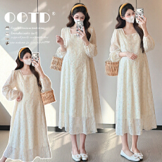 批发实拍现2026春新款<b class='q'>提花</b>刺绣孕妇装大码宽松中长款高级感显瘦<b class='q'>连衣裙</b>