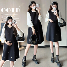 批发实拍现2026春季新款<b class='q'>孕妇装</b>大码法式拼接假两件甜美气质显瘦<b class='q'>连衣裙</b>