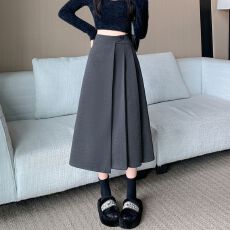 批发实拍 毛呢不规则中长款显瘦高腰包臀A字裙半身裙女2025冬季百褶裙