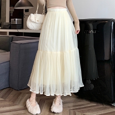 批发实拍 秋冬纱裙半身裙拼接中长款裙子新中式风格A字<b class='q'>百搭</b>大摆伞裙女