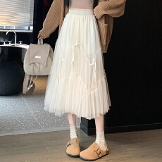 批发实拍 纱裙半身裙女中长款裙子新中式风格A字<b class='q'>百搭</b>多层大摆伞裙