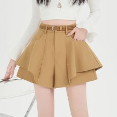 批发实拍 阔腿裤短裤女外穿A字荷叶边时尚2025年春夏季新款高腰裤子