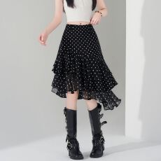 实拍 不规则半身裙蛋糕裙春夏雪纺A字高腰韩版显瘦中裙遮胯短裙女