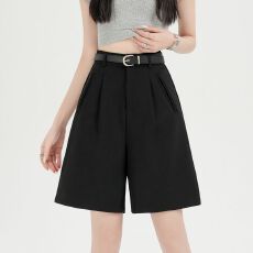 批发实拍 夏季直筒五分裤韩版休闲显瘦短<b class='q'>阔腿裤</b>宽松西装短裤女 配腰带