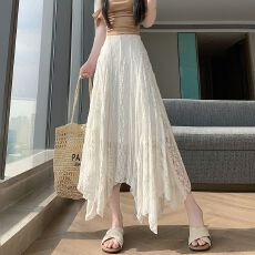 批发实拍 2025夏季新款不规则A字半身裙蕾丝新款韩版长款辣妹风格裙子