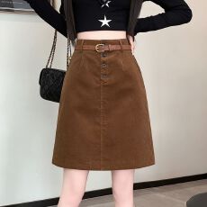 批发实拍大量有货 灯芯绒中裙韩版显瘦<b class='q'>半身裙</b>秋冬A字<b class='q'>高腰</b>短裙 配腰带