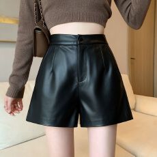 批发实拍大量有货 显瘦韩版休闲短裤皮裤女秋冬季A字阔腿裤高腰裤子女