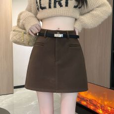 批发实拍大量有货 毛呢新款秋冬A字短裙韩版显瘦高腰<b class='q'>百搭</b>裙子 配腰带