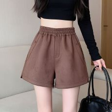 批发实拍大量有货 鹿皮绒阔腿裤<b class='q'>短裤</b>女秋冬季侧开叉韩版百搭显瘦裤子