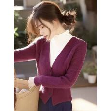 法式优雅绝美紫色半高领假两件针织毛衣女秋冬款高级感气质内