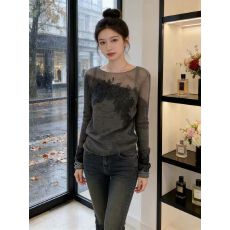 批发蕾丝刺绣网纱微透针织衫2026春季上衣<b class='q'>胖</b><b class='q'>mm</b>显瘦内搭毛衣打底衫