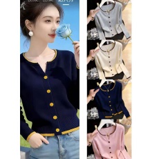 批发韩版淑女风粉色设计感针织<b class='q'>开衫</b>2026早春季新款洋气薄款<b class='q'>长袖</b>上衣女