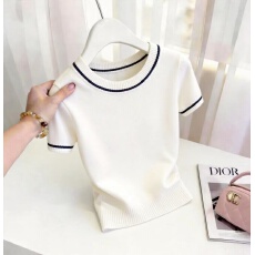 批发时尚休闲条纹圆领短袖t恤女2026夏季新款<b class='q'>大码</b>女装显瘦针织上衣女