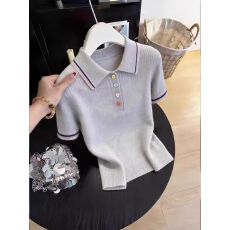 批发polo领针织短袖T恤女士夏季<b class='q'>大码</b>胖mm遮肉显瘦气质<b class='q'>打底衫</b>短款上衣