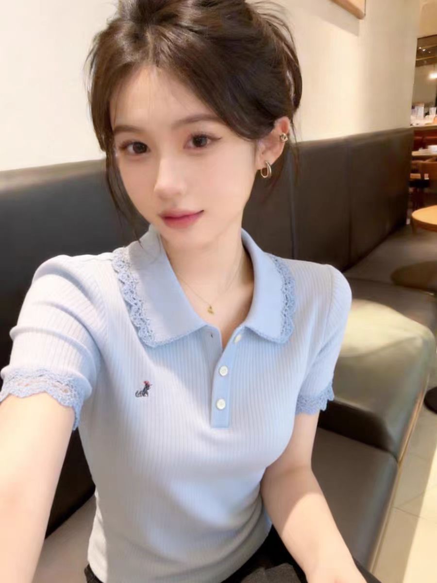 슈퍼 화재 연령 감소 레이스 레이스 반팔 티셔츠 여성 고유 한 아름다운 여름 2026 년 새로운 그레이트 봐 의류
