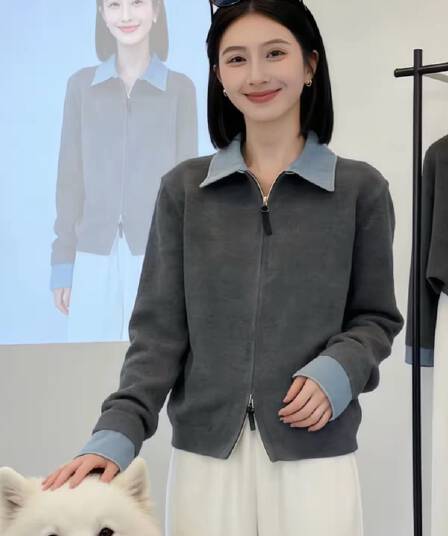 데님 패치워크 폴로 칼라 지퍼 니트 오픈 가디건 여성 2026 이른 봄 새로운 외국 가스 다용도 페이크 레이어드 스웨터 코트