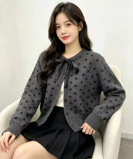 빨간색 도트 무늬 스웨터 여성 코트 2026 새로운 올해 인기 아름다운 겨울 빅 사이즈 지방 mm 니트 오픈 가디건 맨위