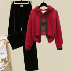 批发加厚休闲裤连帽两件套一整套冬季过年雪尼尔卫衣套装裙女加绒