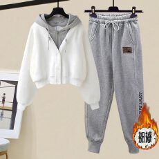 批发连帽假两件<b class='q'>短款</b>卫衣秋冬休闲套装女拼接设计感小众小个子<b class='q'>开衫</b>外套