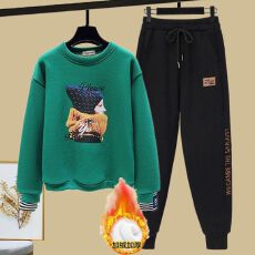 批发2025秋冬新款加绒加厚时尚套装<b class='q'>印花</b>宽松卫衣宽松休闲运动<b class='q'>裤</b>两件套