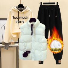 批发加绒加厚秋冬新款刺绣时尚<b class='q'>卫衣</b>束脚卫裤马甲休闲运动三件<b class='q'>套装</b><b class='q'>女</b>