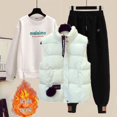 批发加绒加厚冬装三件套炸街运动<b class='q'>套装</b>新款刺绣时尚<b class='q'>卫衣</b>束脚卫裤马甲<b class='q'>女</b>