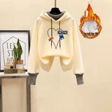 批发加绒加厚连帽<b class='q'>卫衣</b>女印花多色多码秋冬新款休闲宽松显瘦上衣长袖潮