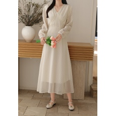 批发2026春季韩国新款温柔风气质雪纺<b class='q'>提花</b><b class='q'>连衣裙</b>收腰显瘦仙V领高级感