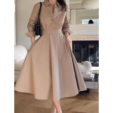 批发<b class='q'>韩国</b>秋冬季新款轻奢衬衫领收腰显瘦长袖连衣裙女2026设计感<b class='q'>长裙</b>