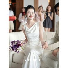 批发满庭芳法式订婚礼服礼服女高级感轻<b class='q'>婚纱</b>领证小白裙日常可穿连衣裙