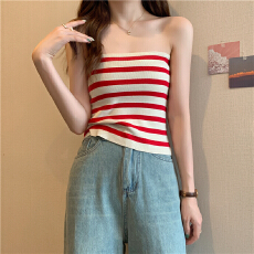 批发辣妹一字肩条纹抹胸短款<b class='q'>露</b><b class='q'>脐</b>显瘦百搭裹胸<b class='q'>背心</b>女冰爽丝