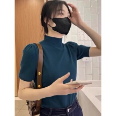 批发半高领打底衫女春秋内搭<b class='q'>修身</b>泡泡袖上衣洋气2026新款轻熟风针织衫