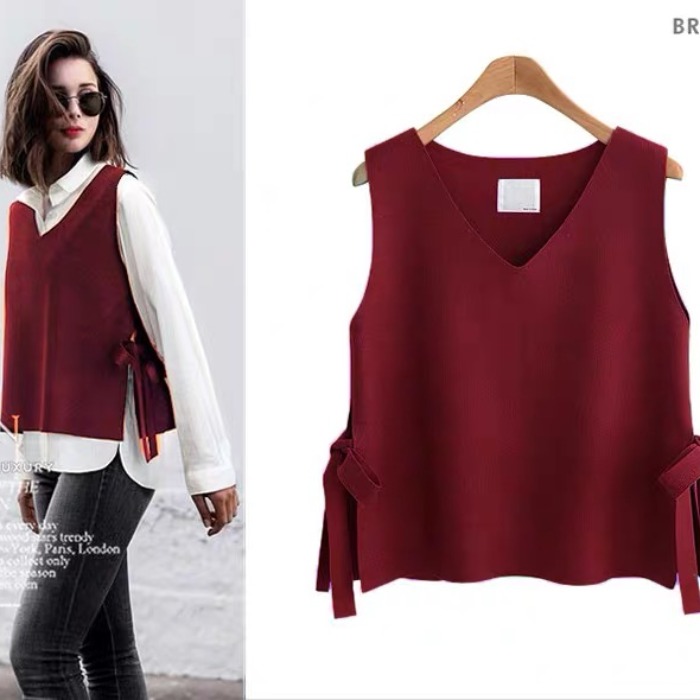 새로운 니트 양모 베스트 스웨터 조끼 여성 V넥 루즈핏 외부 가져 가라. 풀오버 민소매 패키지 코어 실