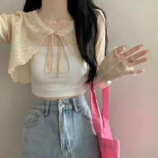 批发薄款短款外搭长袖披肩冰丝小<b class='q'>开衫</b>针织防晒女吊带 竹节麻