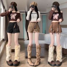 批发麂皮绒空气层280克 <b class='q'>短裤</b>女秋冬2025新款<b class='q'>高腰</b>外穿显瘦a字阔腿靴裤