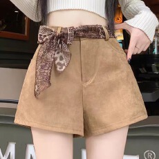 批发麂皮绒空气层280克 <b class='q'>短裤</b>女秋冬2025新款<b class='q'>高腰</b>外穿显瘦a字阔腿靴裤