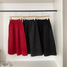 批发600克毛呢面料 氛围闪闪拼接茧型花苞毛呢<b class='q'>中裙</b>女高腰蓬蓬<b class='q'>半身</b>裙