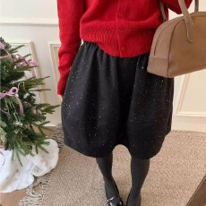 批发600克毛呢面料 氛围闪闪拼接茧型花苞毛呢<b class='q'>中裙</b>女高腰蓬蓬<b class='q'>半身</b>裙