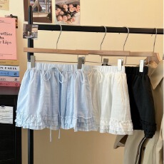 批发原版优质面料+内里 甜美耳边蓬蓬半身裙女高腰<b class='q'>蕾丝</b>边A字<b class='q'>短裙</b>绑带