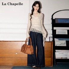 批发原版面料  辣妹套装女<b class='q'>长袖</b>针织罩衫杏色上衣+蕾丝内搭背心两件套