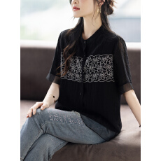 批发限价+12+小视频 新中式刺绣<b class='q'>雪纺</b>衬衫女夏季气质宽松显瘦减龄上衣